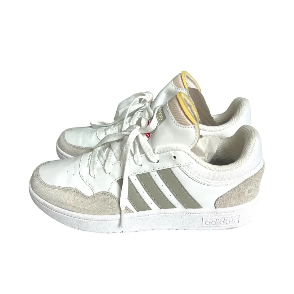 ADIDAS MENS HOOPS 3.0 LOW SNEAKER 3 STRIPE SHOES‎ NEUTRAL LEATHER SIZE 9